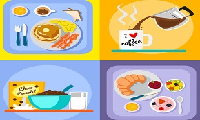 4 delicious breakfast design vector